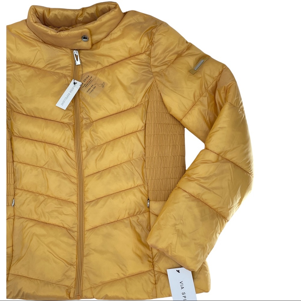 Via Spiga Smocked Quilted Puffer Jacket Maize Yellow Packable Medium/Large - Picture 6 of 11